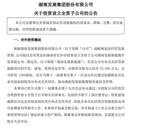 注冊資本1億元，湖南發展成立新能源公司，聚焦自有資金投資活動
